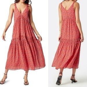 Joie Tiered Sleeveless Cotton Maxi Dress, Tea Rose size medium